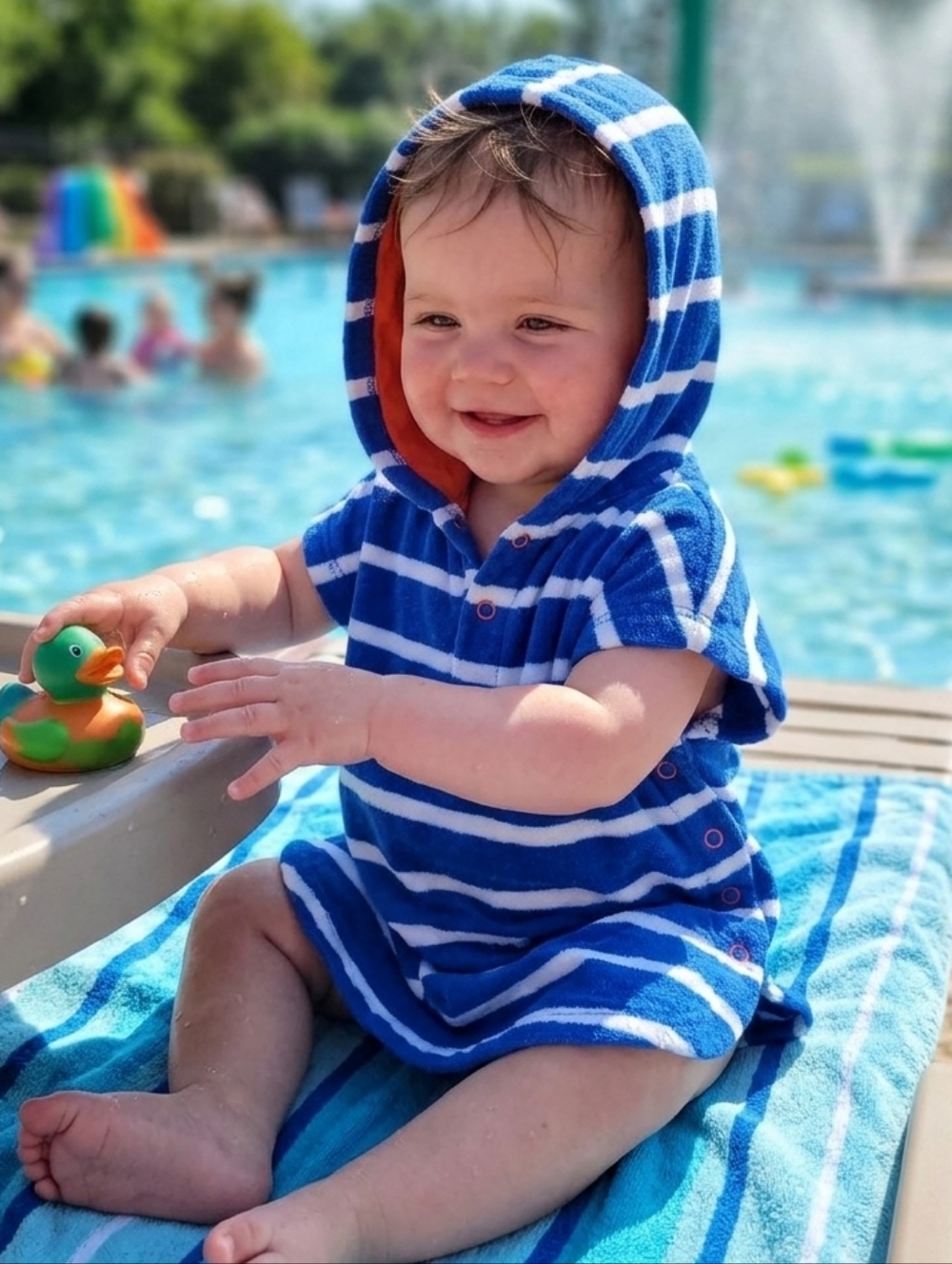 Little Me Unisex Hooded Cover-Up White/blue Stripes UPF 50